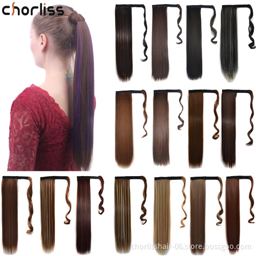 20 inches 100g Wrap Around Messy Curly Ponytail Hairpiece Wavy Curly Clip In Synthetic Ponytails Hair Extensions Easy Attached